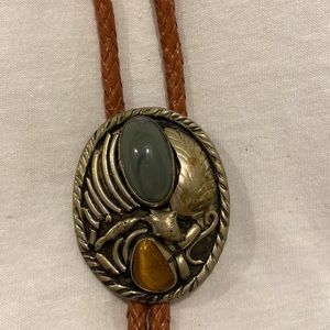 Bolo Tie:with grey and butterscotch fashion stones, 16”